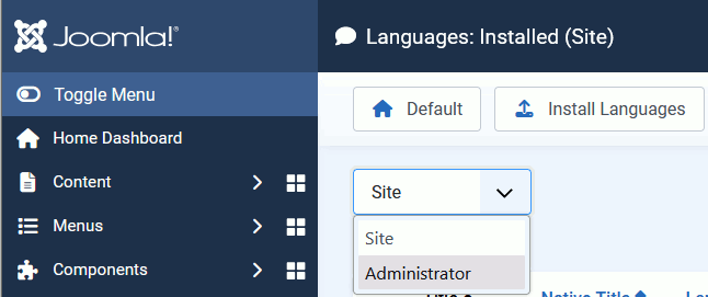 Administrator Sprache